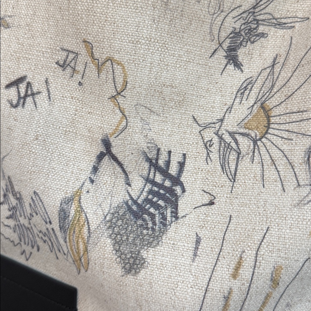 Adolfo Dominguez NWT linen canvas clutch handbag in cream with abstract designs - Picture 2 of 7